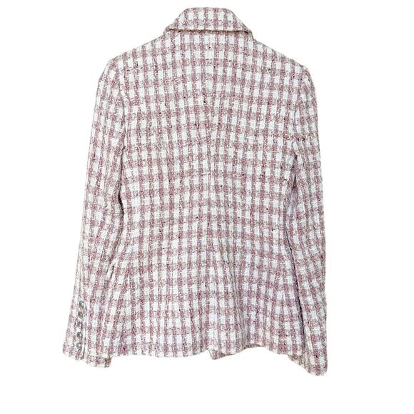 L’Agence Kenzie Blazer Jacket Womens 0 XS Pink Ivory Tweed Houndstooth Preppy - Picture 11 of 11